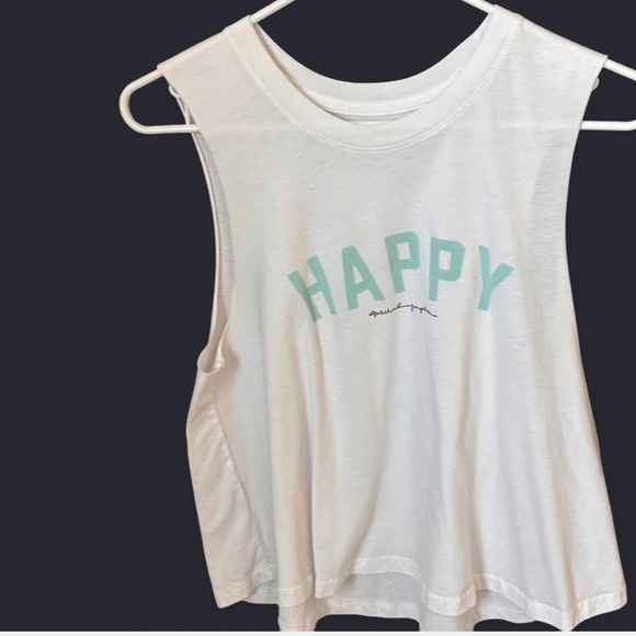 Spiritual Gangster Blue and White Sleeveless Crop Tee - Picture 1 of 6